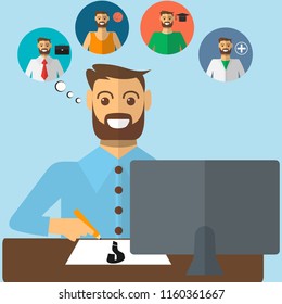 Flat design vector concept illustration man making the right choice. Good  profession. Vector 