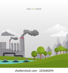 Flat design vector concept illustration with icons of ecology, pollution 