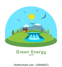 Flat design vector concept illustration of clean energy.