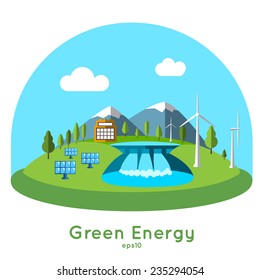 Flat design vector concept illustration of clean energy.