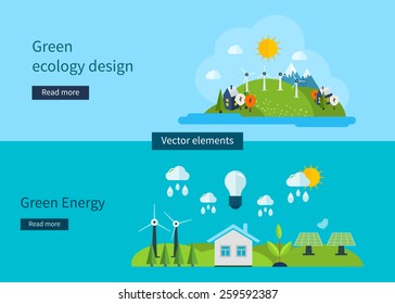 Flat design vector concept illustration with icons of ecology, environment, green energy and eco friendly. Vector illustration