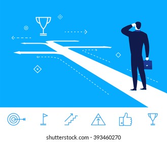 Flat design vector concept illustration. businessman making the right choice.  Good profit. Vector clipart. Icons set.