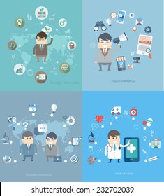 Flat design vector concepts for business, finance, strategic management, investment, natural resources, consulting, teamwork, great idea, medical care.