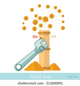 Flat design vector concepts icon of finance and business fountain of coins from pipeline 