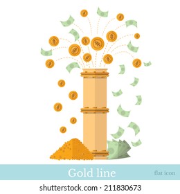Flat design vector concepts icon of finance and business fountain of coins and bills from pipeline 