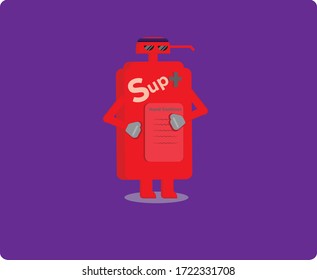 Flat Design Vector, Cool Super Hand Sanitizer Man