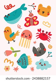 flat design vector cute animal element design drawing illustration