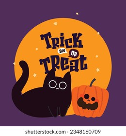 flat design vector cute cat pumpkin halloween trick or treat illustration