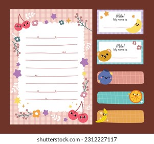 flat design vector cute colorful school label sticker