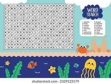 flat design vector cute colorful word search activity printable for kids