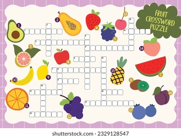 flat design vector cute colorful kids fruit crossword activity printable