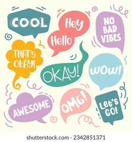 flat design vector cute colorful  bubble talk dialogue comic set collection