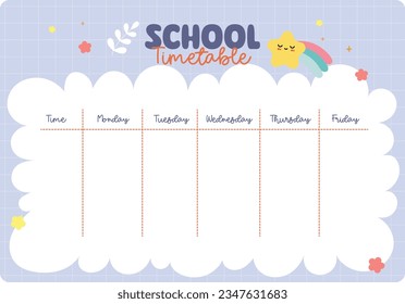 flat design vector cute colorful school timetable schedule printable