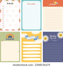 flat design vector cute colorful notes notebook to do list planner journal collection set