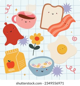 flat design vector cute colorful breakfast element design