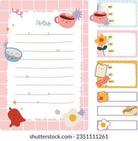 flat design vector cute colorful notes sticker label journal planner collection set
