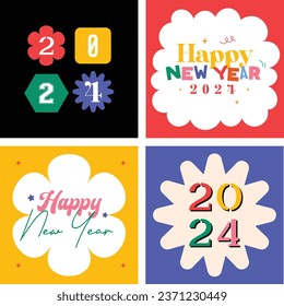 flat design vector cute colorful happy new year 1 january celebration illustration