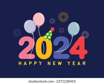 flat design vector cute colorful happy new year 1 january celebration illustration