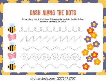 flat design vector cute colorful follow the dots printable worksheet for kids activity