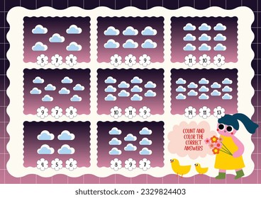 flat design vector cute farm counting printable for kids activity