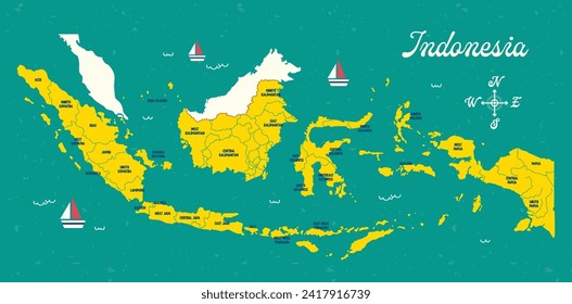 flat design vector cute fun colorful   indonesia map