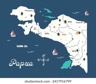 flat design vector cute fun colorful  papua indonesia map