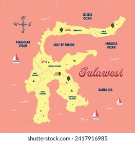 flat design vector cute fun colorful  sulawesi indonesia map