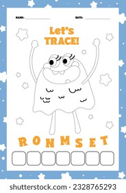 flat design vector cute halloween monster coloring trace printable kids activity