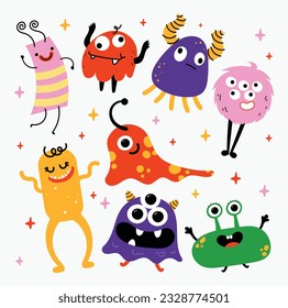 flat design vector cute halloween monster alien creature 