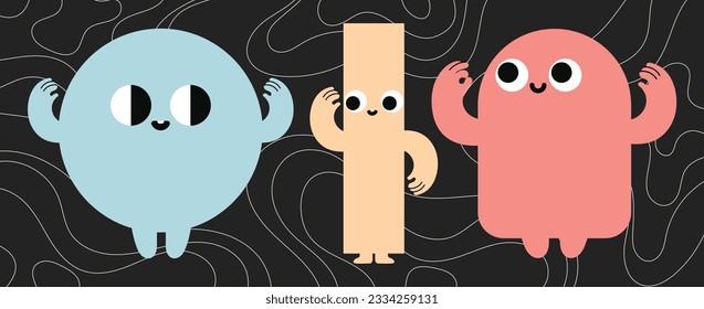 flat design vector cute happy shape character illustration