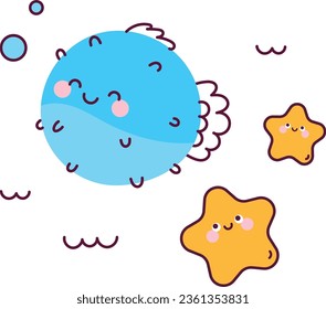 flat design vector cute kawaii fish illustration