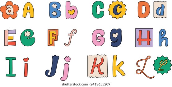 flat design vector cute kawaii colorful alphabet letter lettering