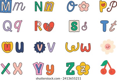 flat design vector cute kawaii colorful alphabet letter lettering