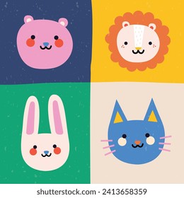 flat design vector cute kawaii colorful animal drawing wallpaper background