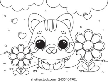 flat design vector cute kawaii adorable baby animal kids drawing cartoon character coloring book for kids fun school activity