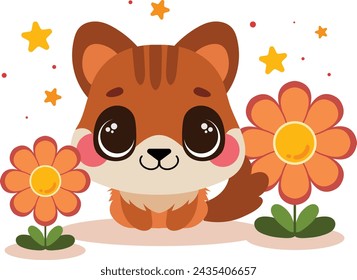 flat design vector cute kawaii adorable baby animal cartoon character spring nature