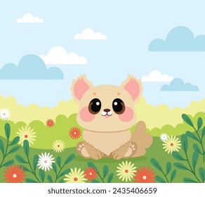 flat design vector cute kawaii adorable baby animal cartoon character spring nature
