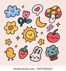 flat design vector cute kawaii element cartoon drawing illustration collection
