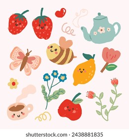 flat design vector cute kawaii pastel color element design 
