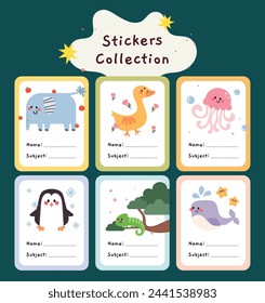 flat design vector cute kawaii colorful name label sticker printable collection set template