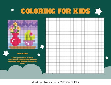 flat design vector cute pixel coloring for kids printable