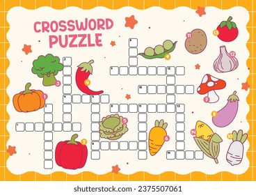 flat design vector cute vegetable crossword puzzle printable worksheet for kids activity