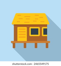 Flat design vector of a cute wooden house with a yellow roof on a blue background