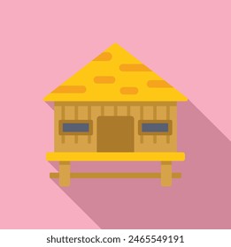Flat design vector of a cute, yellow beach hut with a subtle shadow, perfect for summerthemed graphics