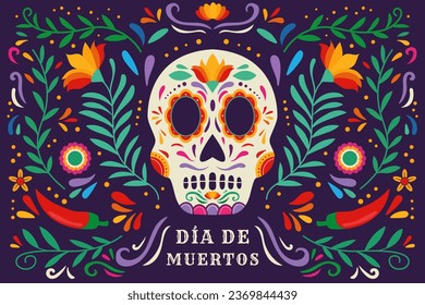 diseño plano vectorial dia de muertos ilustración horizontal de banner. traducción: día de los muertos