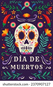 flat design vector dia de muertos vertical banner illustration. translation: day of the dead