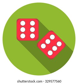 Flat design vector dice icon with long shadow, isolated