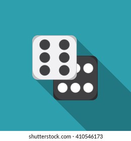 Flat design vector dice icon with long shadow.