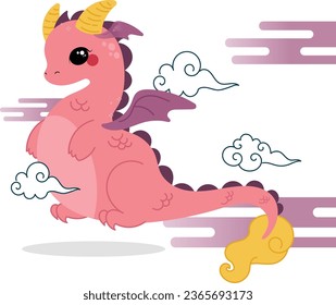 flat design vector dragon hand drawn illustration