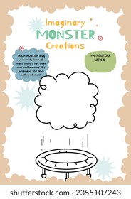 flat design vector drawing a monster funny character printable for kids activity